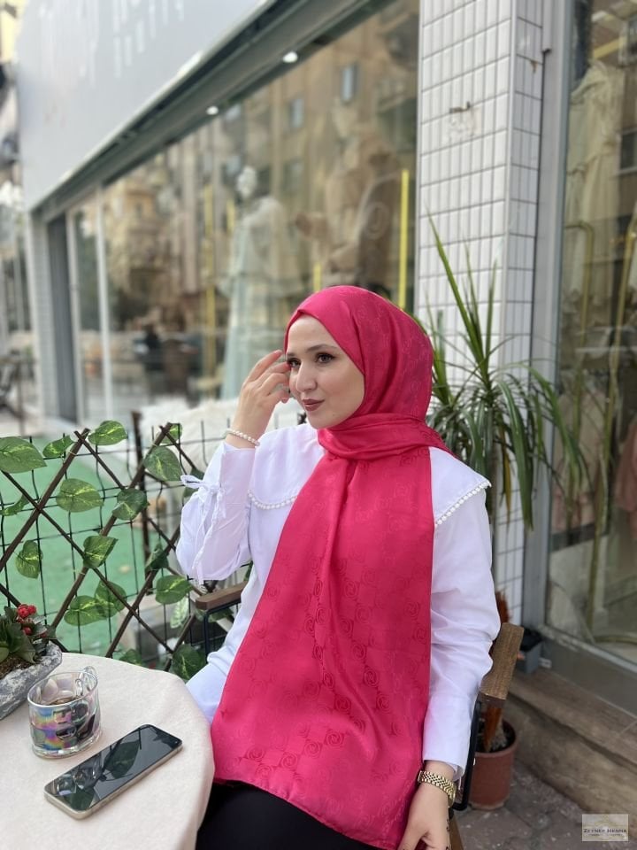 V Desen Fuşya Japek Şal