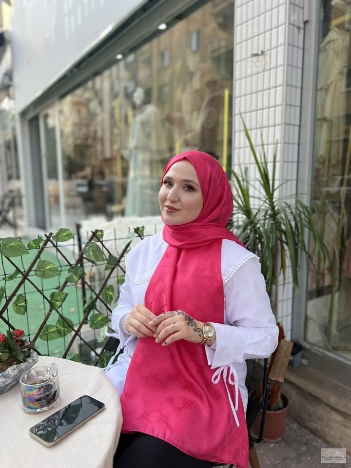 V Desen Fuşya Japek Şal