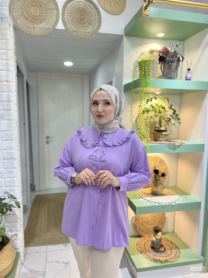 Bebe Yaka Fırfırlı Lila Gömlek
