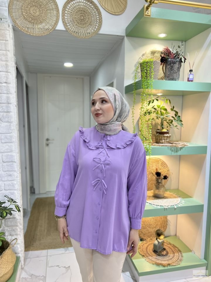 Bebe Yaka Fırfırlı Lila Gömlek
