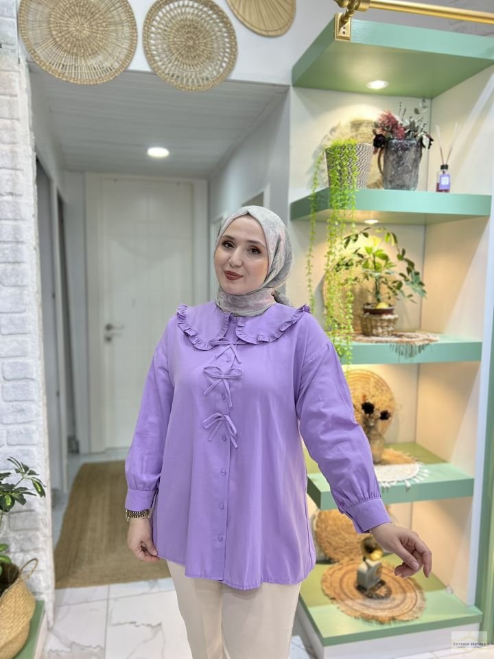 Bebe Yaka Fırfırlı Lila Gömlek