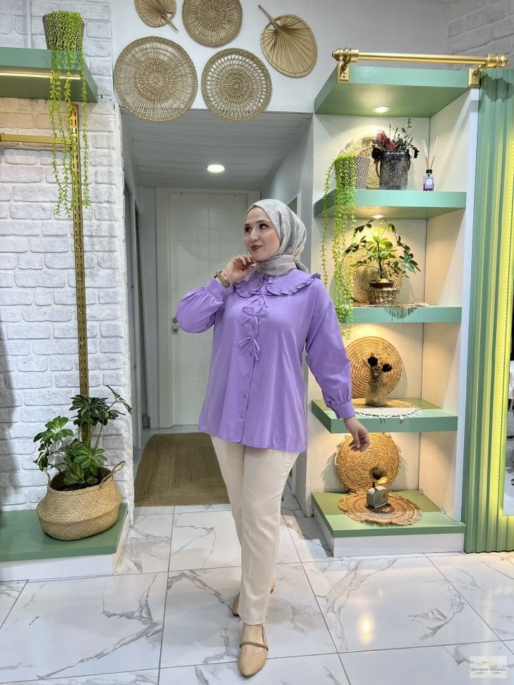 Bebe Yaka Fırfırlı Lila Gömlek
