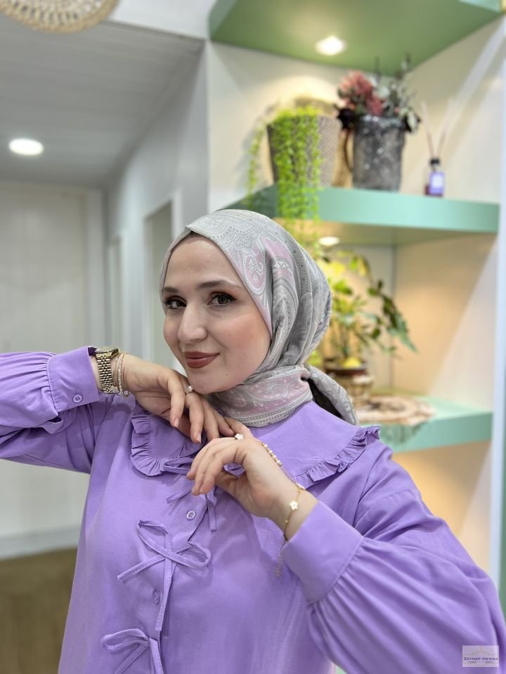 Etnik Gülfem Gümüş Gri Pamuk Şal
