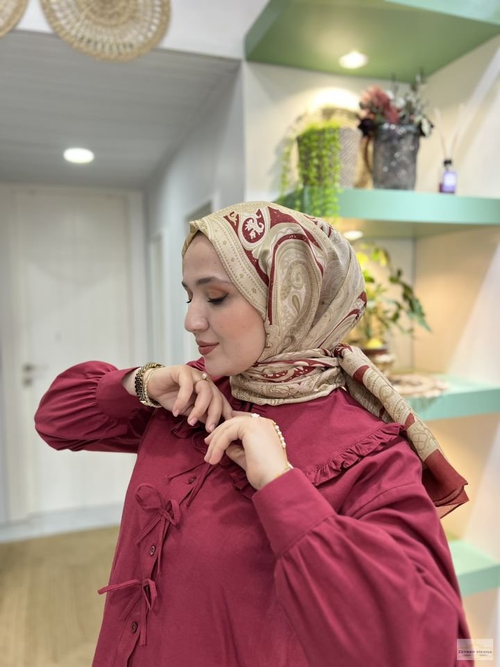 Etnik Gülfem Bordo Pamuk Şal
