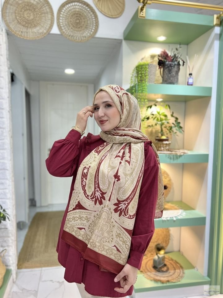 Etnik Gülfem Bordo Pamuk Şal