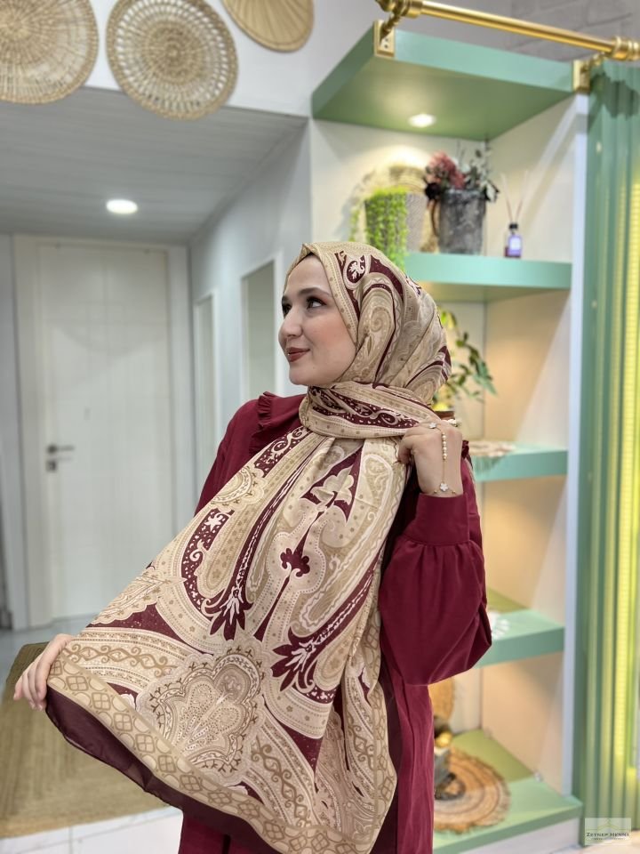 Etnik Gülfem Koyu Bordo Pamuk Şal