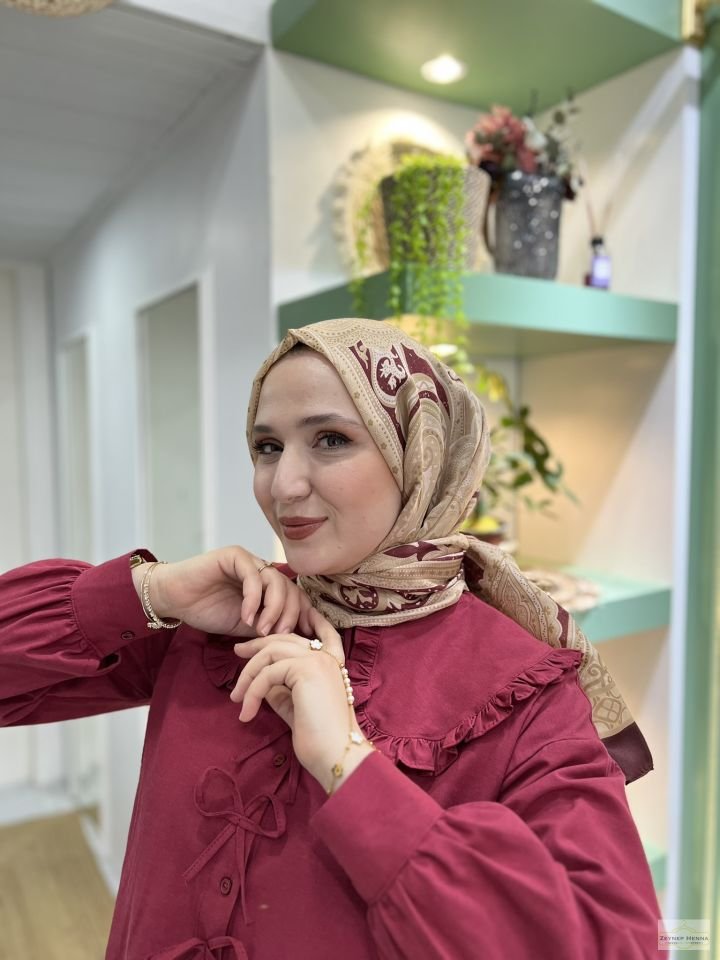 Etnik Gülfem Koyu Bordo Pamuk Şal