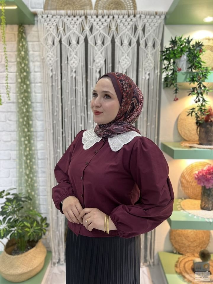 Bebe Yaka Bordo Crop Gömlek