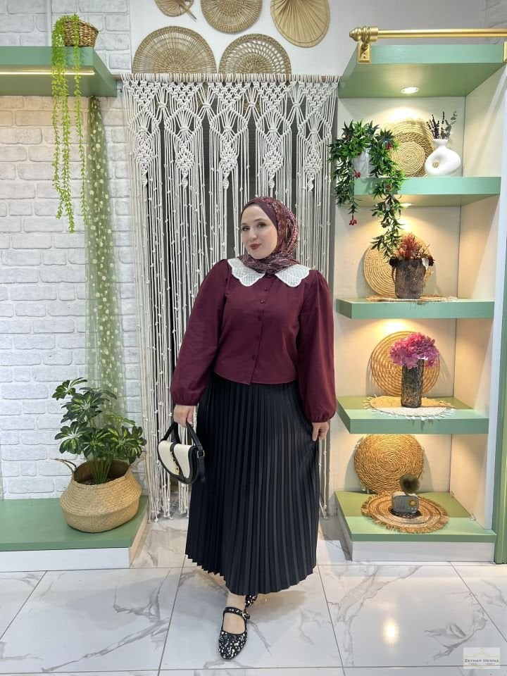 Bebe Yaka Bordo Crop Gömlek