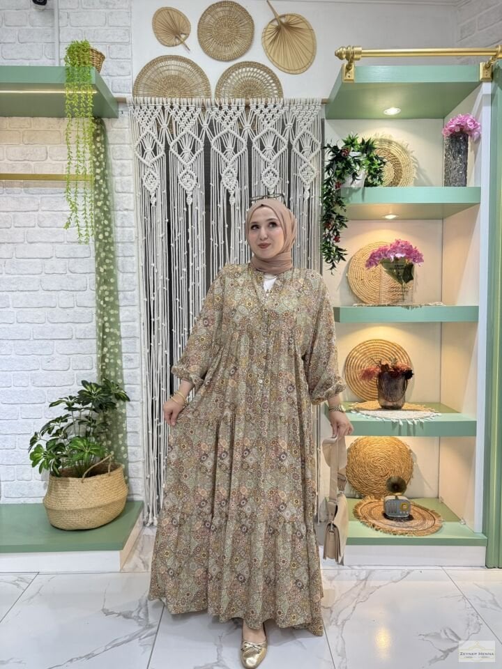 Mandala Desen Kahve Elbise