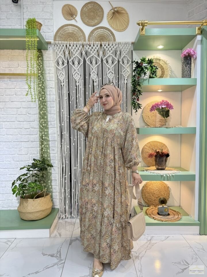 Mandala Desen Kahve Elbise
