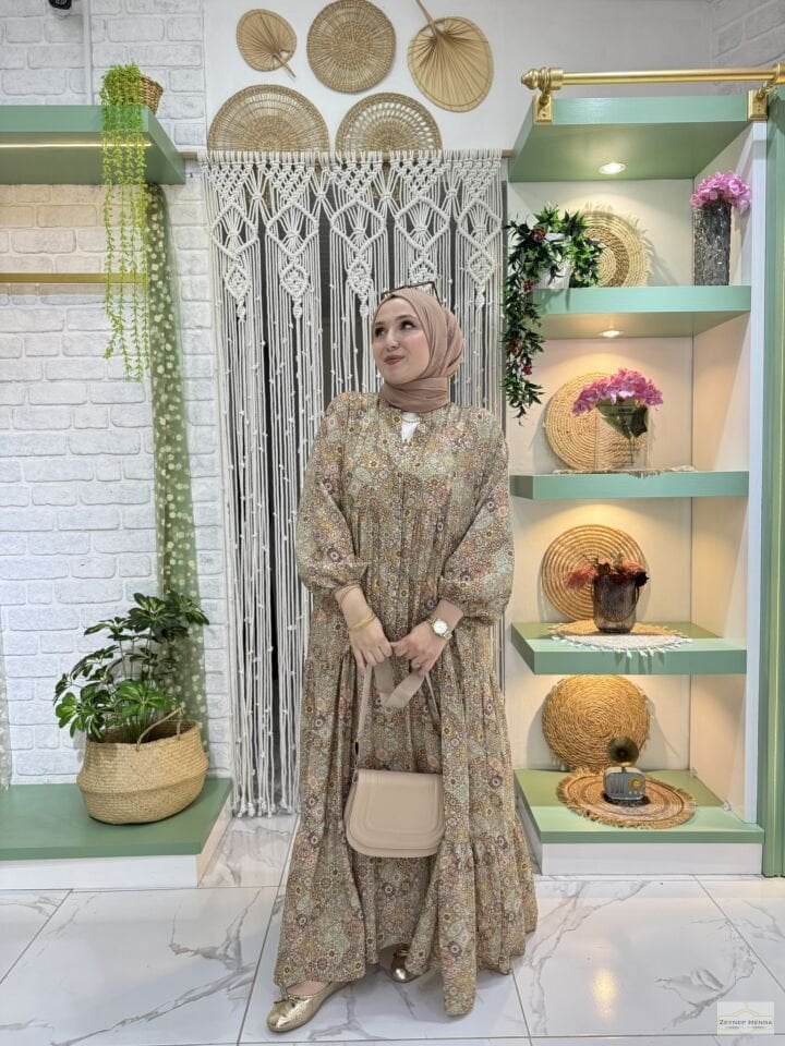 Mandala Desen Kahve Elbise
