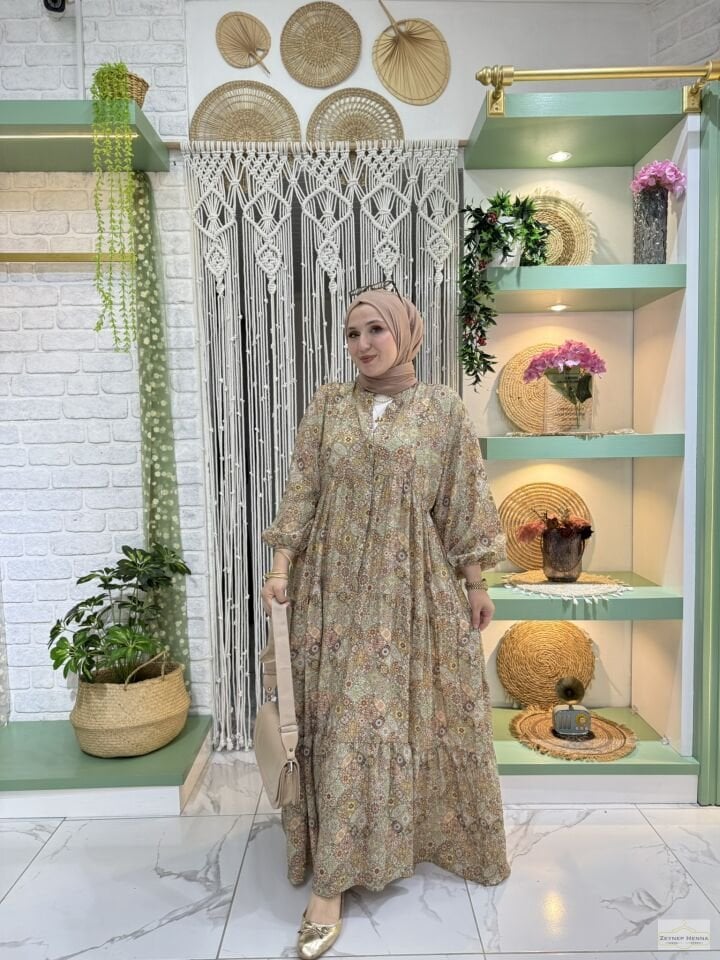 Mandala Desen Kahve Elbise