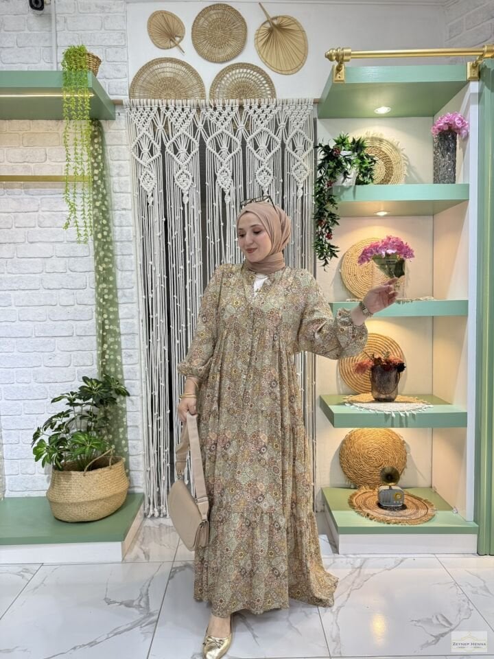 Mandala Desen Kahve Elbise