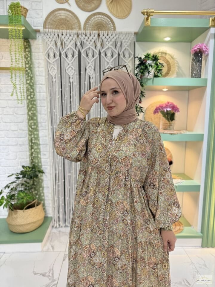Mandala Desen Kahve Elbise