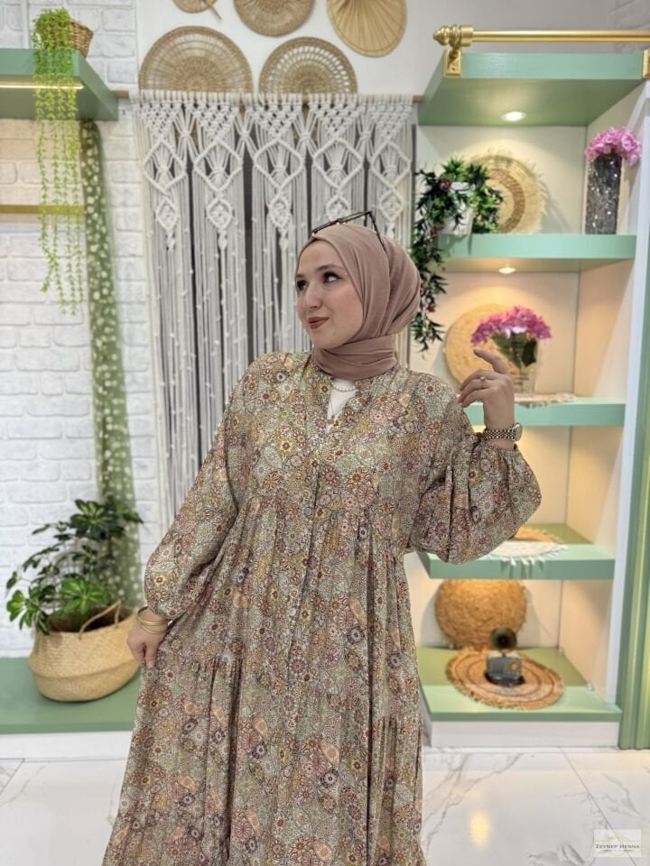 Mandala Desen Kahve Elbise