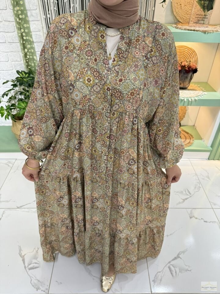Mandala Desen Kahve Elbise