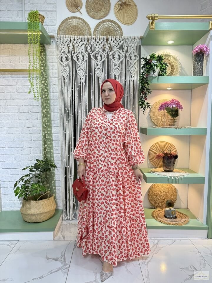 Mango Kiraz Çiçeği Kırmızı Elbise