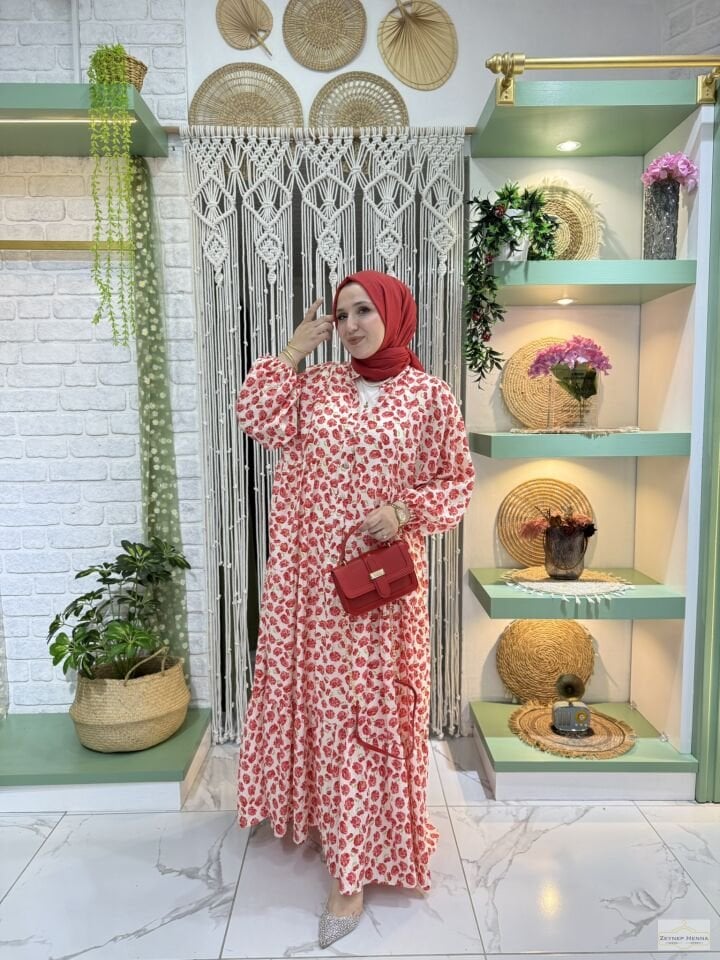 Mango Kiraz Çiçeği Kırmızı Elbise