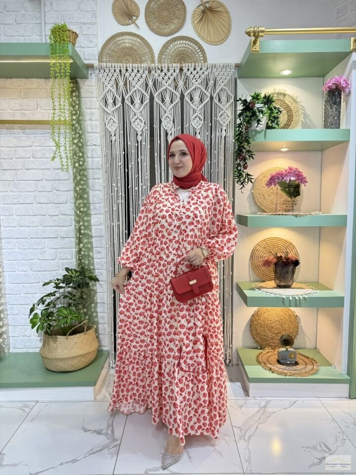 Mango Kiraz Çiçeği Kırmızı Elbise