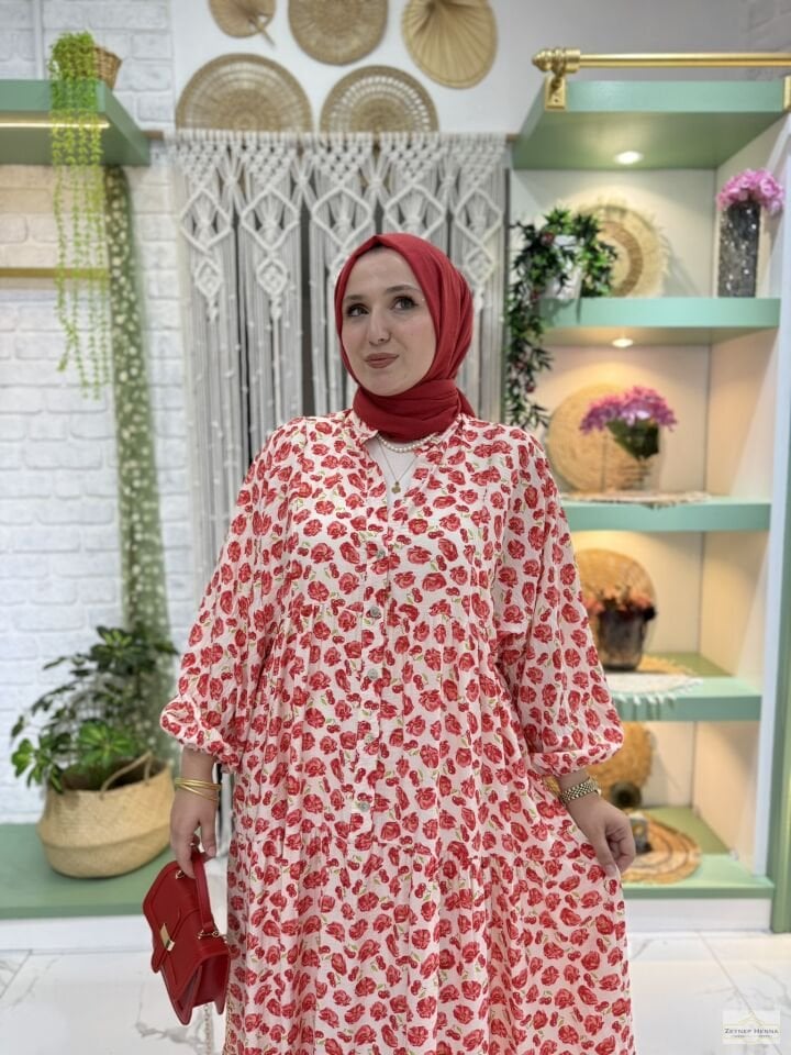 Mango Kiraz Çiçeği Kırmızı Elbise