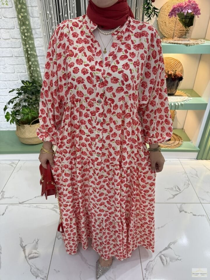 Mango Kiraz Çiçeği Kırmızı Elbise