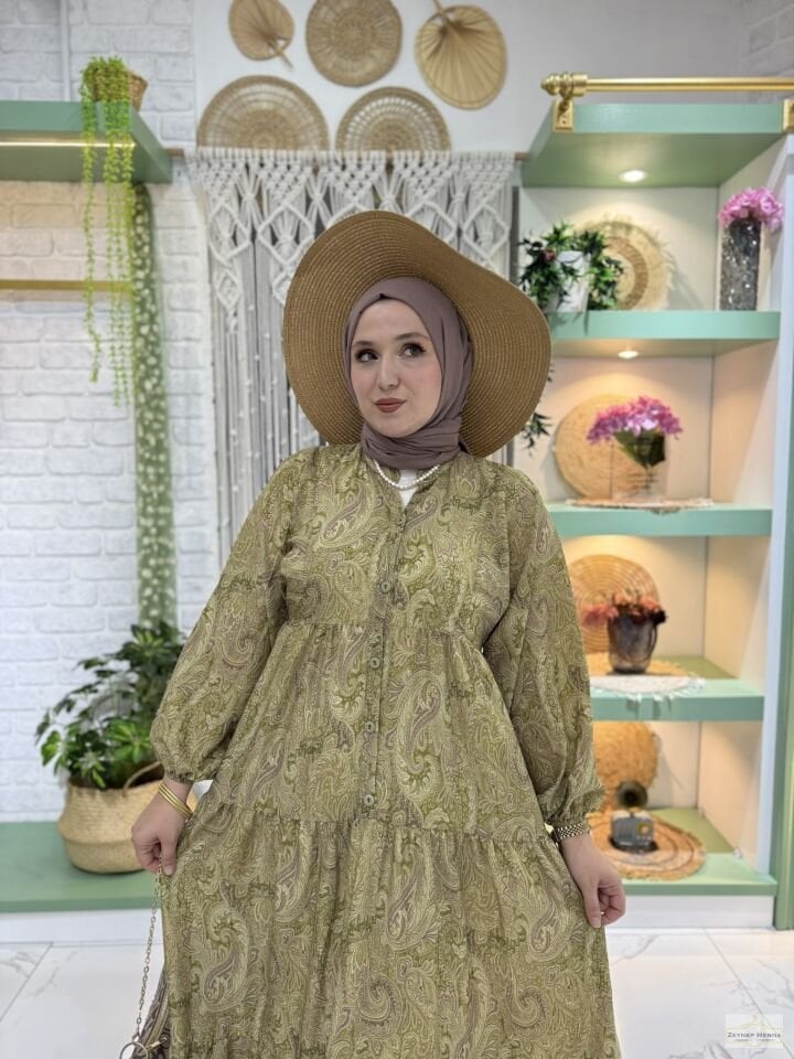 Bohem Yağ Yeşili Elbise