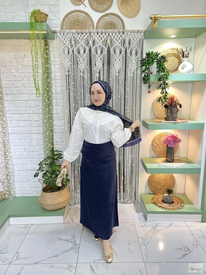 Lacivert Saten Etek