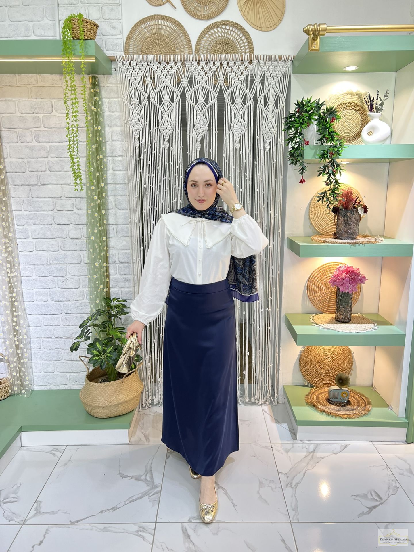 Lacivert Saten Etek