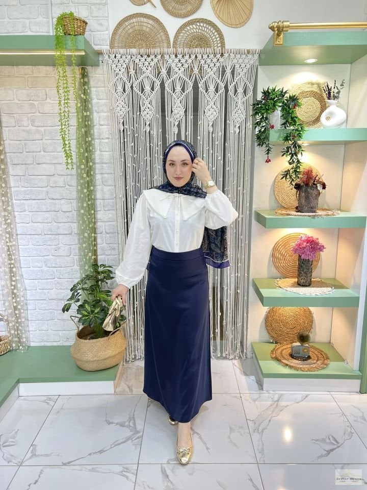 Lacivert Saten Etek