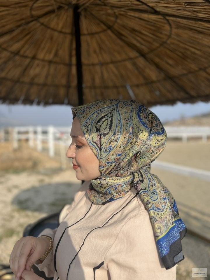 Şila Desen Saks Mavi Pamuk Şal