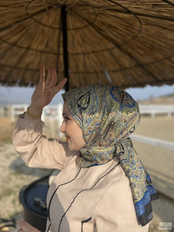 Şila Desen Saks Mavi Pamuk Şal