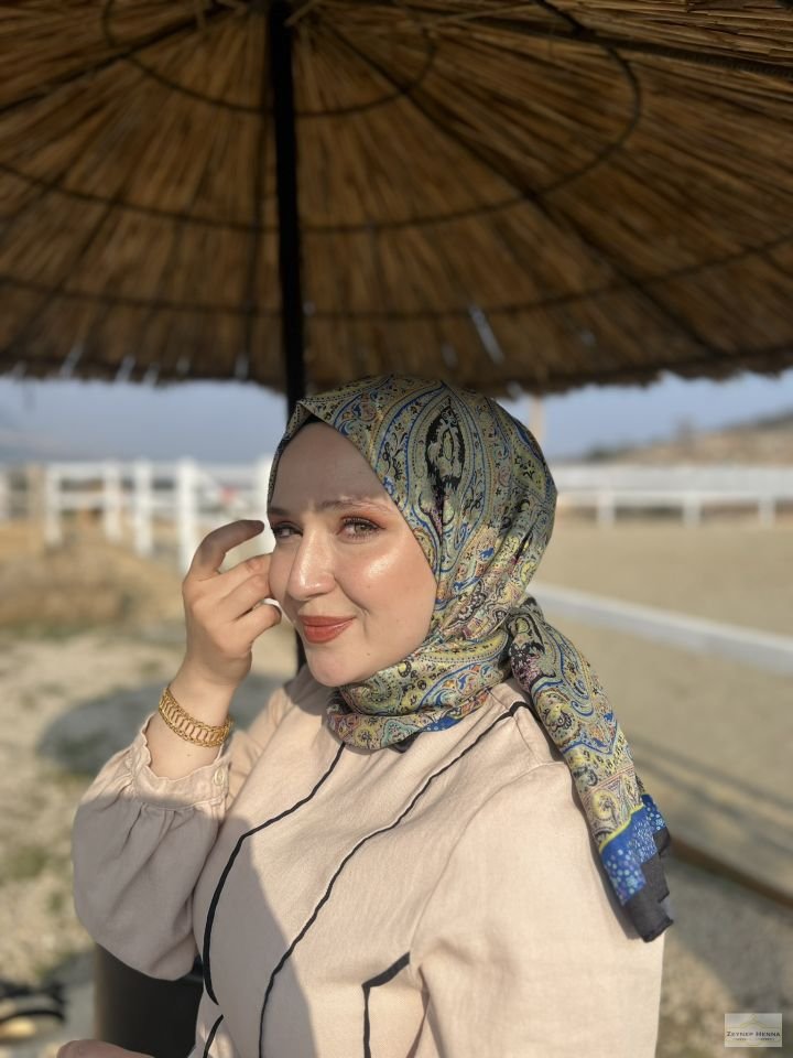 Şila Desen Saks Mavi Pamuk Şal