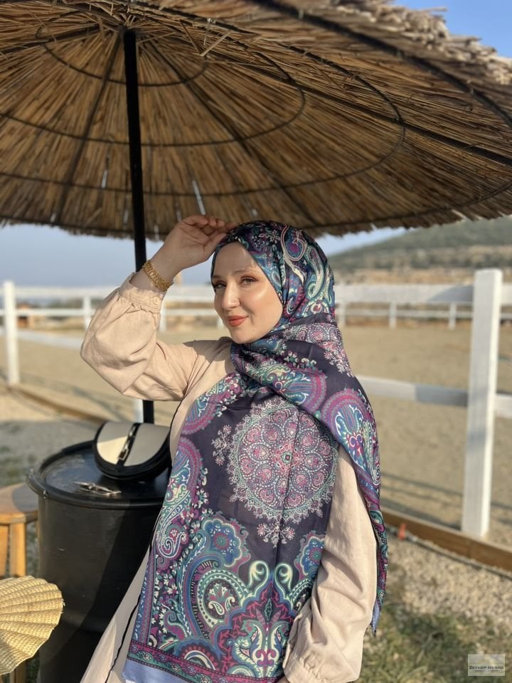 Flora Desen Mor Pamuk Şal