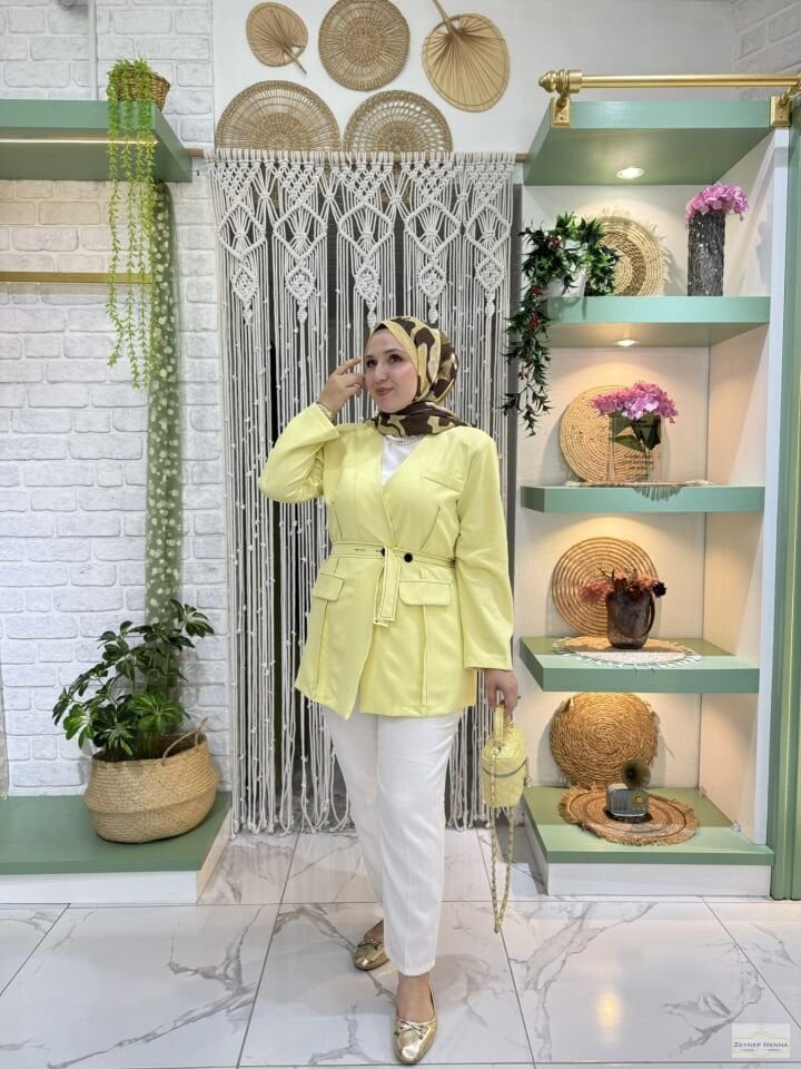 Bağlamalı Sarı Blazer Ceket