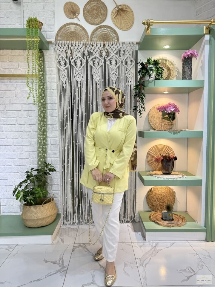 Bağlamalı Sarı Blazer Ceket