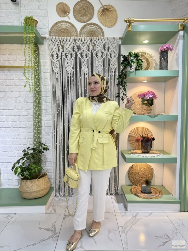 Bağlamalı Sarı Blazer Ceket