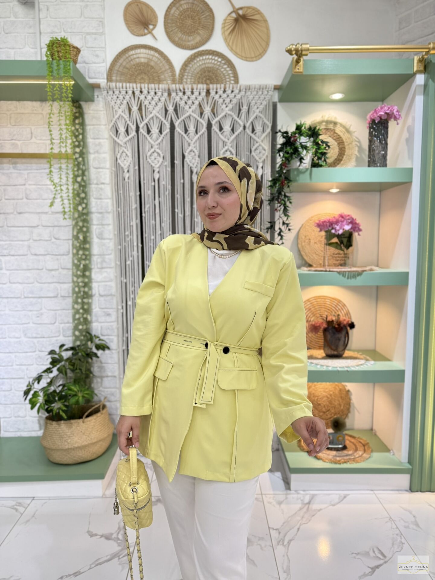 Bağlamalı Sarı Blazer Ceket