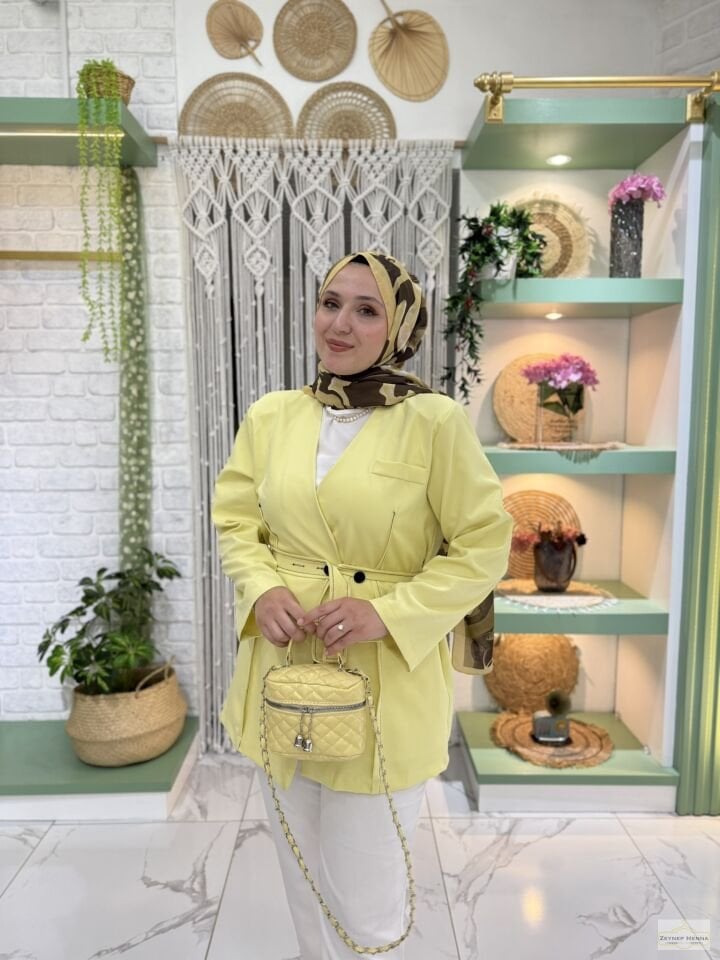 Bağlamalı Sarı Blazer Ceket