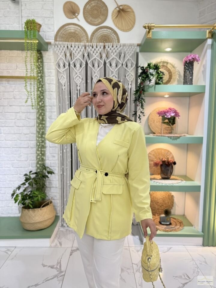 Bağlamalı Sarı Blazer Ceket