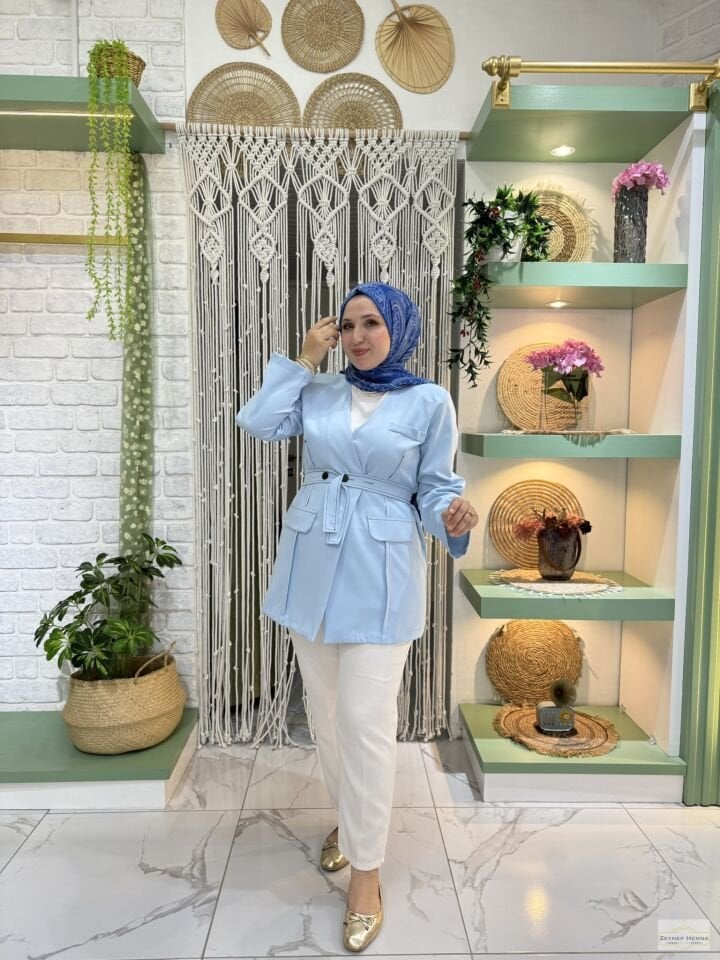 Bağlamlı Bebe Mavi Blazer Ceket