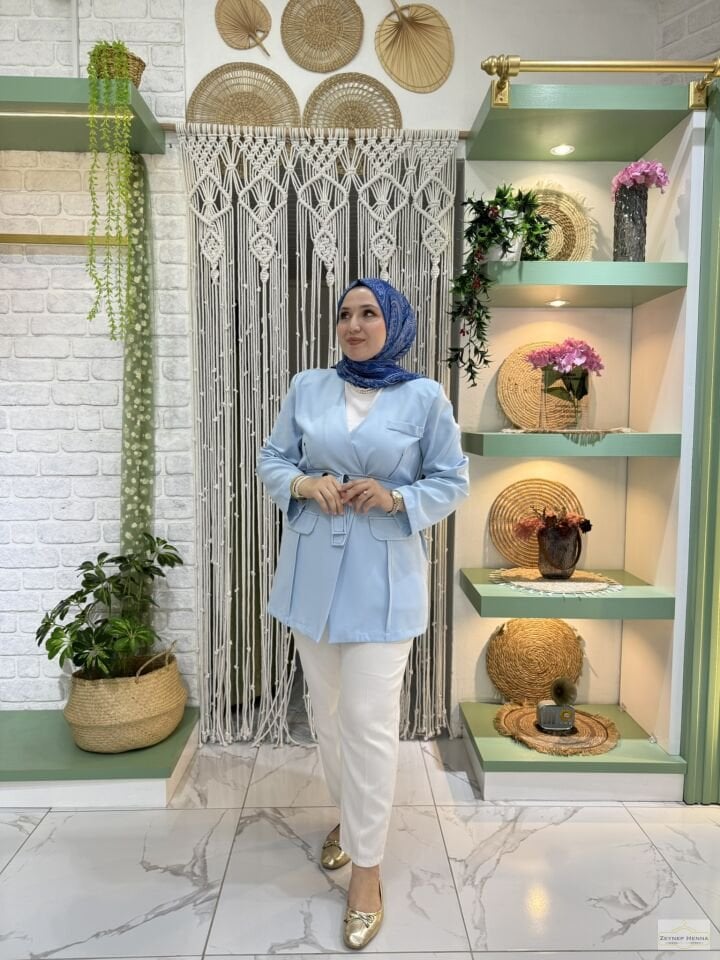 Bağlamlı Bebe Mavi Blazer Ceket