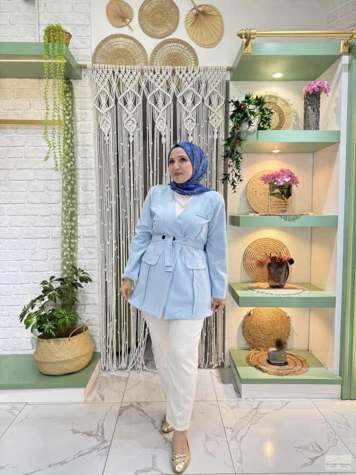 Bağlamlı Bebe Mavi Blazer Ceket