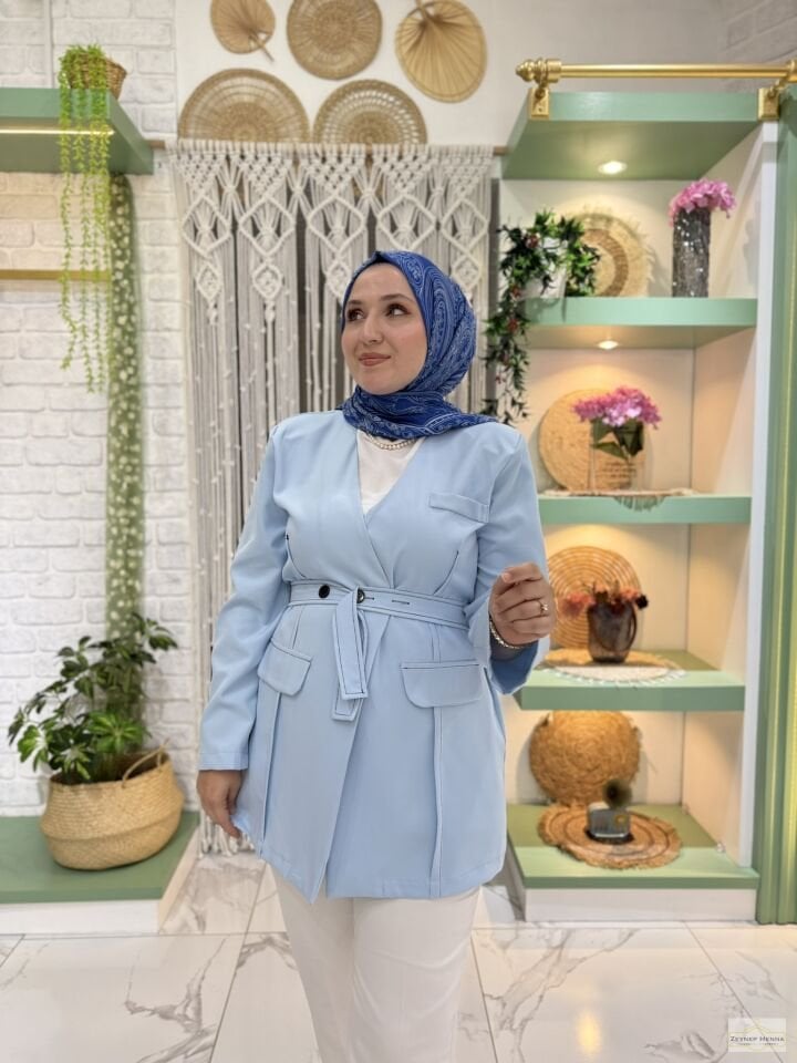 Bağlamlı Bebe Mavi Blazer Ceket
