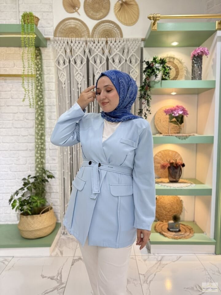 Bağlamlı Bebe Mavi Blazer Ceket