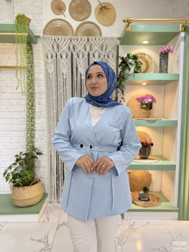 Bağlamlı Bebe Mavi Blazer Ceket