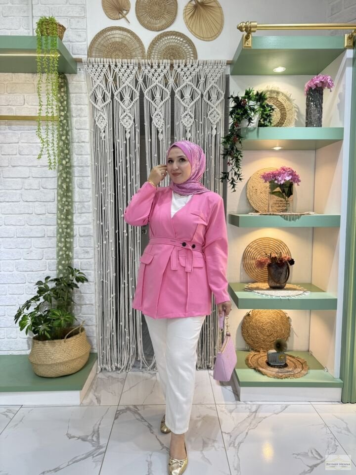 Bağlamalı Pembe Blazer Ceket