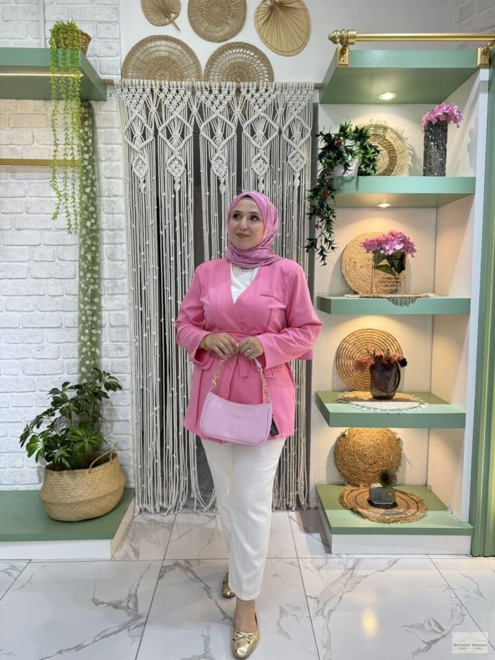 Bağlamalı Pembe Blazer Ceket