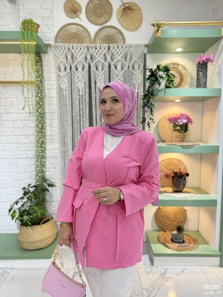 Bağlamalı Pembe Blazer Ceket
