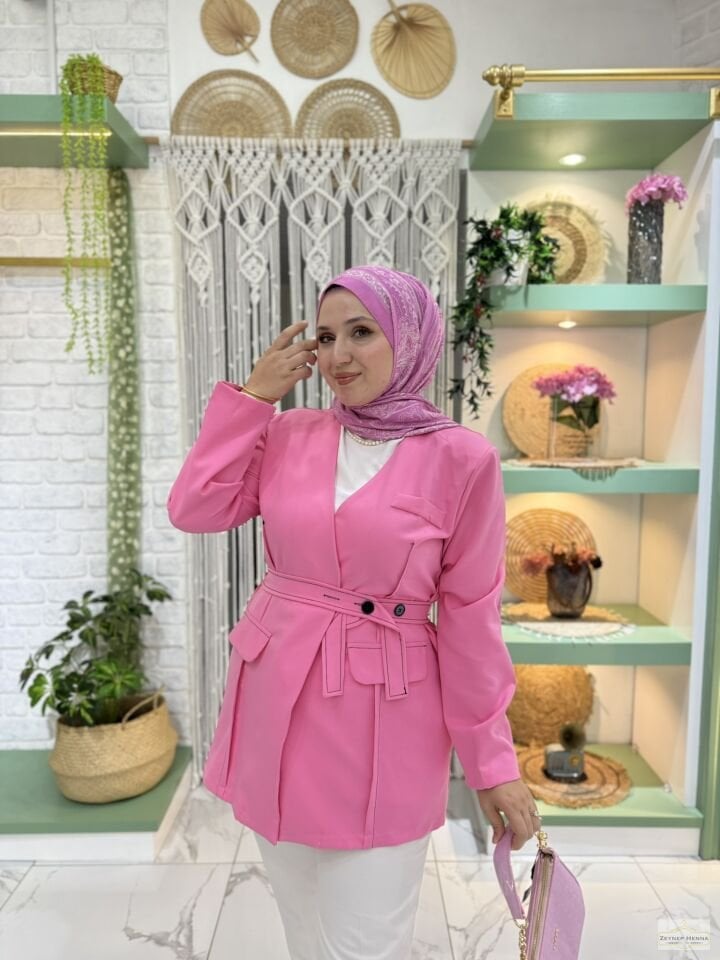 Bağlamalı Pembe Blazer Ceket